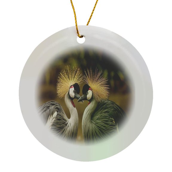 3drose, Image of Pair of Crested Cranes, Circle Porcelain Ornament