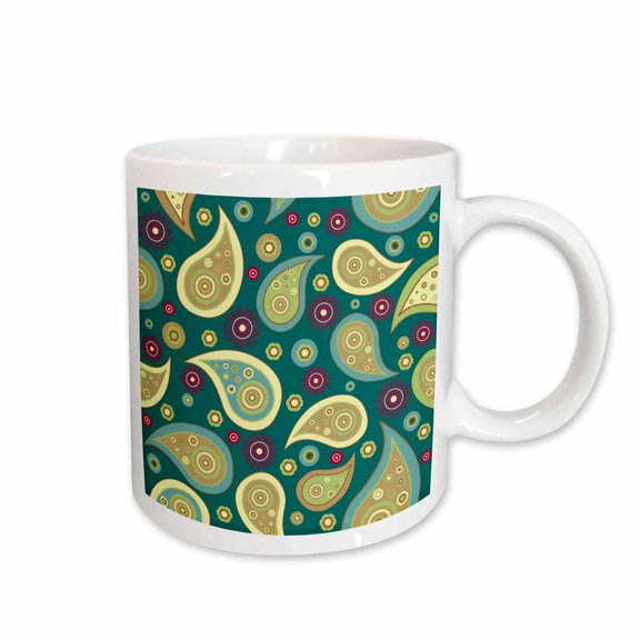 3drose, Image of Paisley Aqua Chartreuse on Teal Toss Pattern, 11oz Mug
