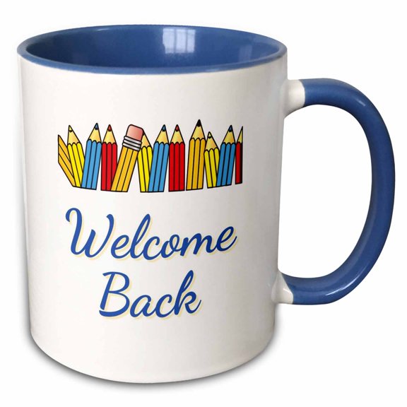 3drose, Image of Pencil with Text of Welcome Back, 15oz Two-tone Blue Mug