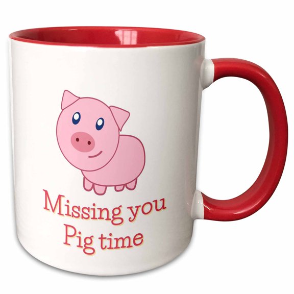 3drose, Image of Pig with Text of Missing You Pig Time, 11oz Two-tone Red Mug