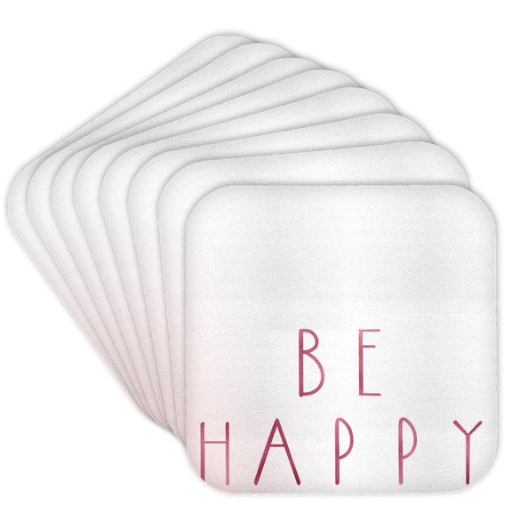 3drose, Image of Pink Be Happy Inspirational Quote, Set of 8 Coasters - Soft