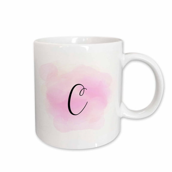 3drose, Image of Pink Watercolor C Monogram, 15oz Mug