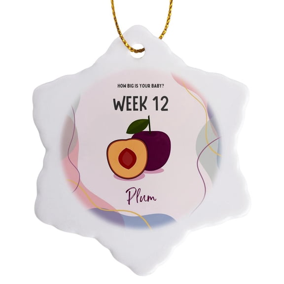 3drose, Image of Plum How Big Is Your Baby Week 12, 3 inch Snowflake Porcelain Ornament