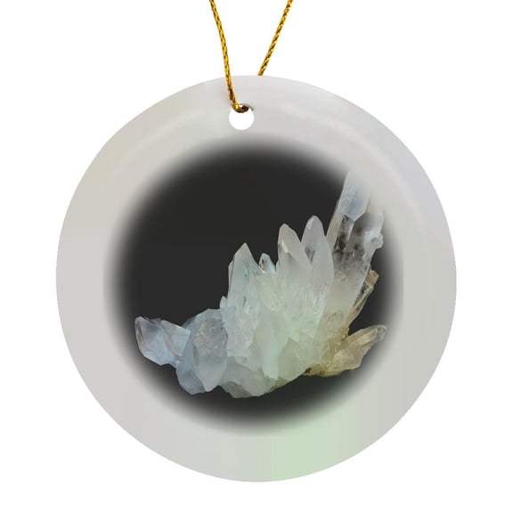 3drose, Image of Pretty White Rock Crystal on Black, Circle Porcelain Ornament