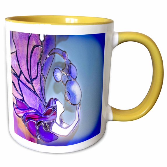 3drose, Image of Purple and Violet Stained Glass Mermaid, 15oz Two-tone Yellow Mug