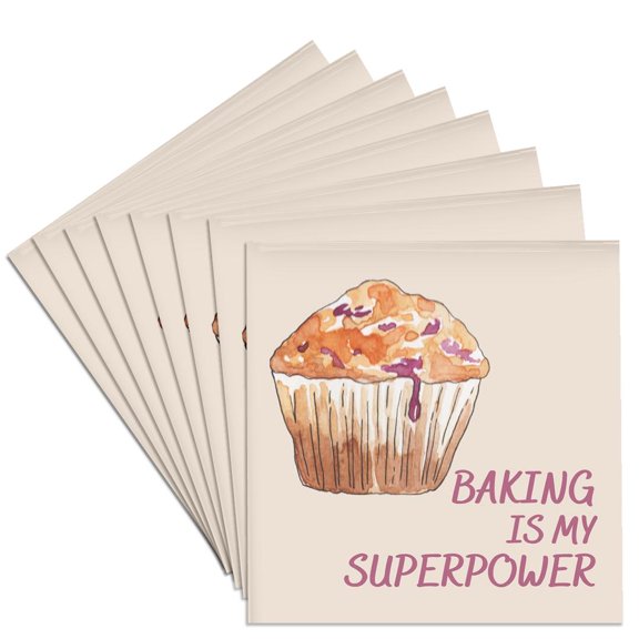3drose, Image of Quote Baking Is My Super Power, Set of 8 Ceramic Tile Coasters
