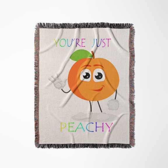 Image Of Rainbow Letters Say Youre Just Peachy With Cartoon Peach, Woven Blanket