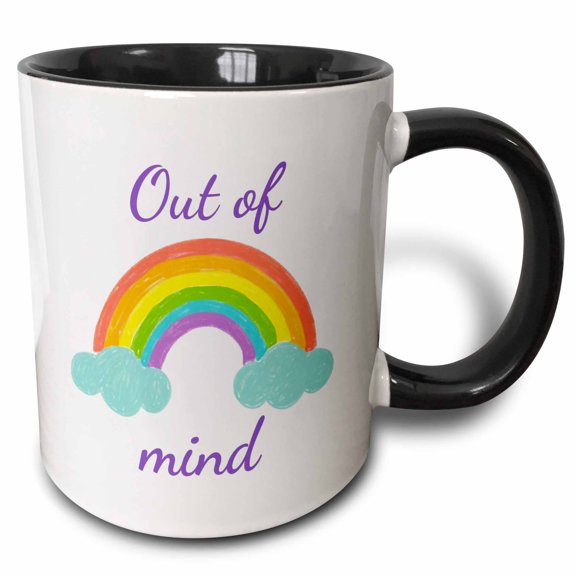3drose, Image of Rainbow with Text of Out of Mind, 11oz Two-tone Black Mug