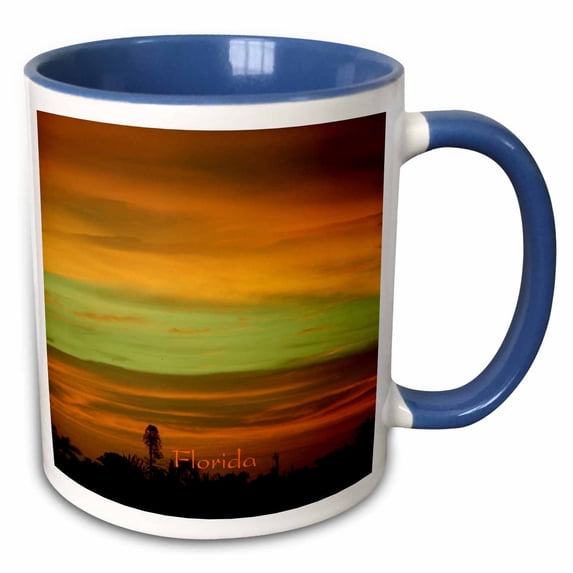 3drose, Image of Rare Green Flash in Coppery Sunset Florida Sky, 11oz Two-tone Blue Mug