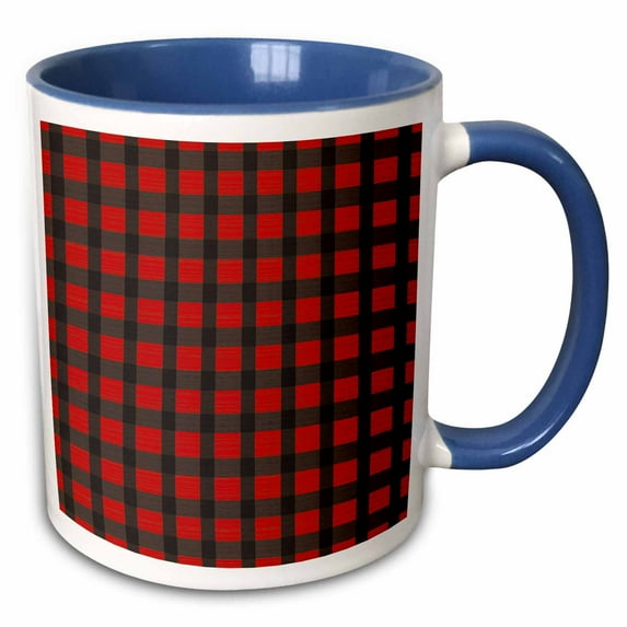 3drose, Image of Red and Black Buffalo Plaid Print, 15oz Two-tone Blue Mug