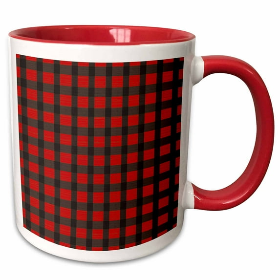 3drose, Image of Red and Black Buffalo Plaid Print, 15oz Two-tone Red Mug
