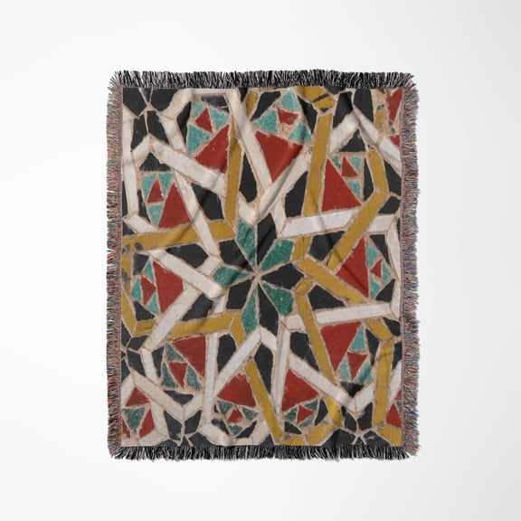 Image Of Red Blue Yellow Decorative Mediterranean Style Moroccan Tile, Woven Blanket