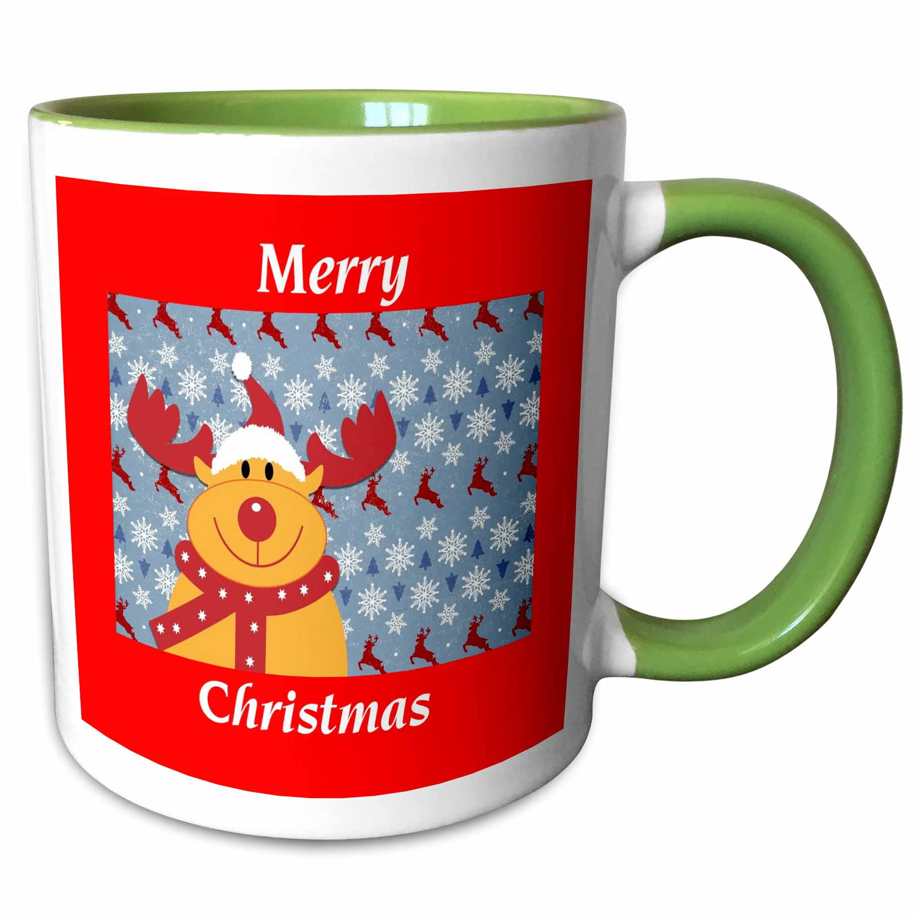 3drose, Image of Retro Rudolph Reindeer with Snowflakes and Red Border ...