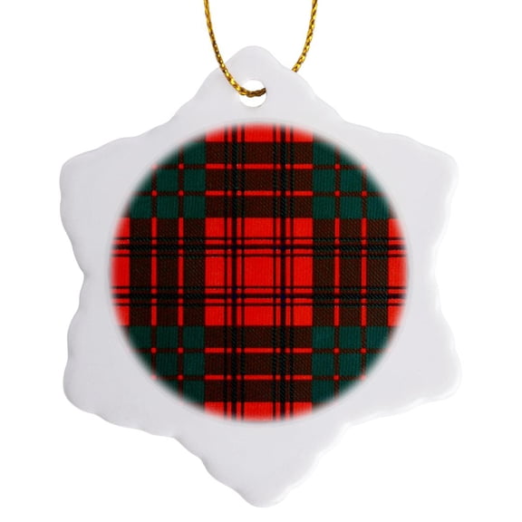 3drose, Image of Ross Clan Kilt Scottish Tartan Plaid Pattern, 3 inch Snowflake Porcelain Ornament