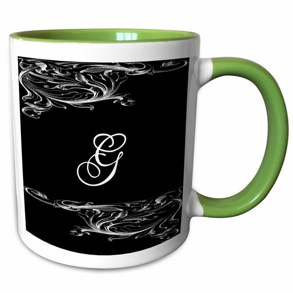 3drose, Image of Scrolly Victorian Style Letter G, 11oz Two-tone Green Mug