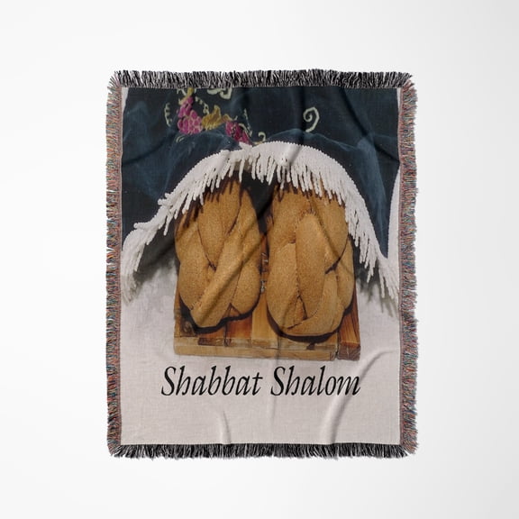 Image Of Shabbat Shalom With Photo Of Challah Bread, Woven Blanket