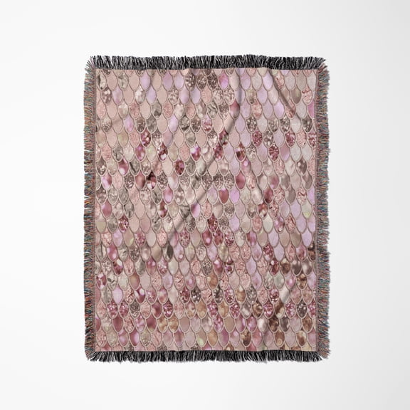 Image Of Small Rose Gold Shiny Luxury Elegant Mermaid Scales Glitter, Woven Blanket