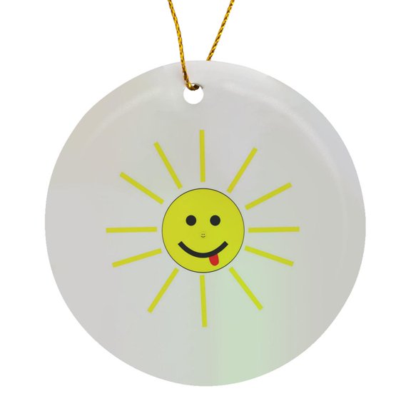 3drose, Image of Smiling Face on Sun with Rays, Circle Porcelain Ornament