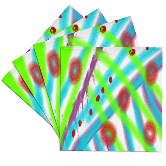 3drose, Image of Smudged Painting with Lime Red and Aqua Pattern, Set of 4 Ceramic Tile Coasters