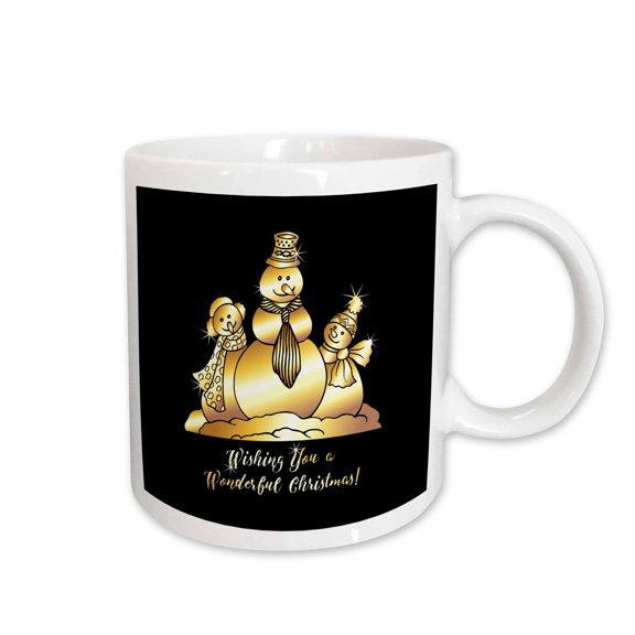 3drose, Image of Snowman Family in Tonal Yellow - Not Metallic Foil, 15oz Mug