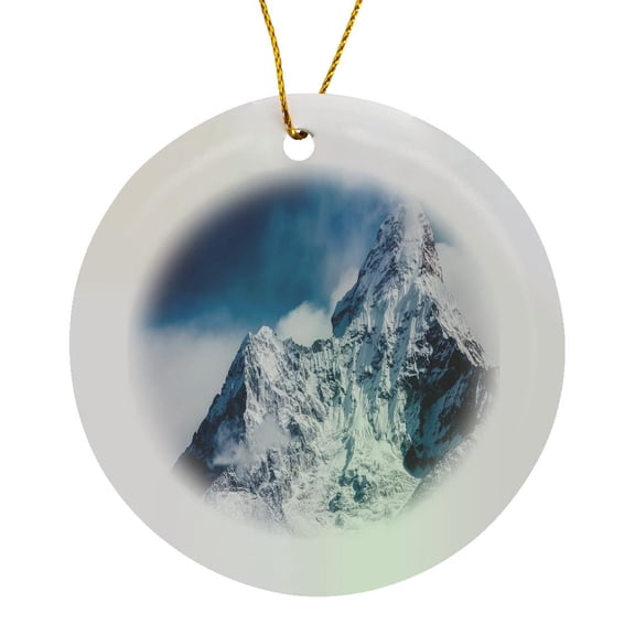 3drose, Image of Snowy Icy Mountain in Nepal, Circle Porcelain Ornament