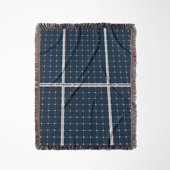 Image Of Solar Power Panel. Dark Blue Cells White Grid, Woven Blanket