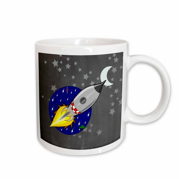 3drose, Image of Spaceship with Moon and Stars, 11oz Mug