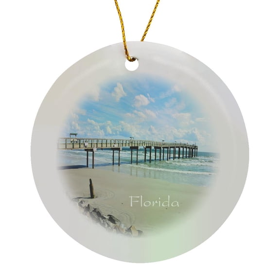 3drose, Image of St Augustine Beach, Circle Porcelain Ornament