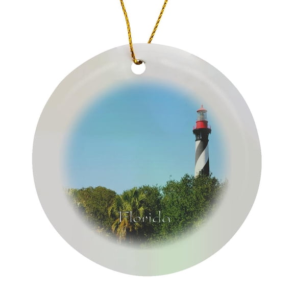 3drose, Image of St Augustine Light House, Circle Porcelain Ornament