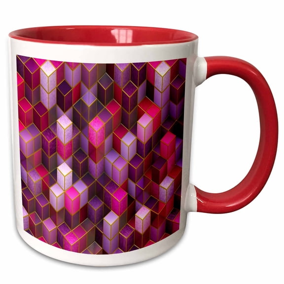 3drose, Image of Stacked Cubes of Pink and Purple Gold Rimmed, 11oz Two-tone Red Mug