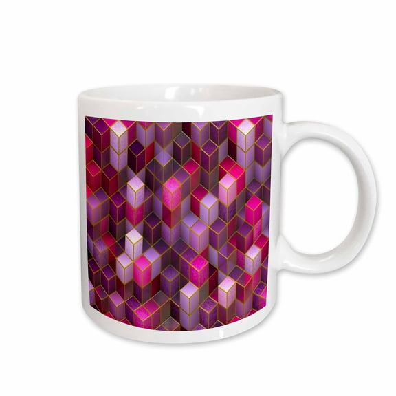3drose, Image of Stacked Cubes of Pink and Purple Gold Rimmed, 15oz Mug