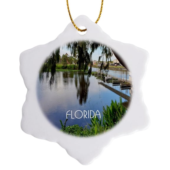 3drose, Image of Start of Famous Lake Okeechobee in Sugar Country, 3 inch Snowflake Porcelain Ornament