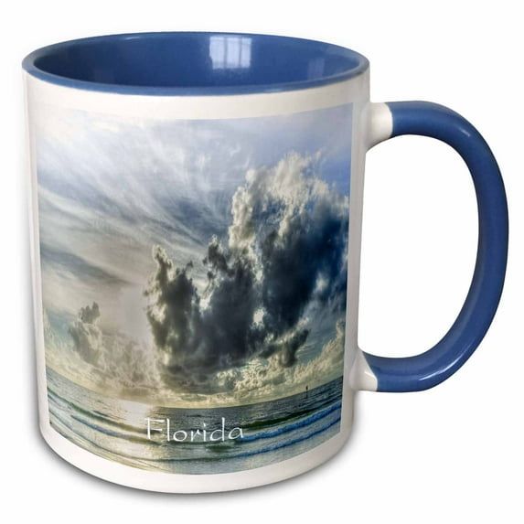 3drose, Image of Storm Over Beach at Clearwater, 11oz Two-tone Blue Mug