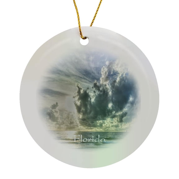 3drose, Image of Storm over Beach at Clearwater, Circle Porcelain Ornament