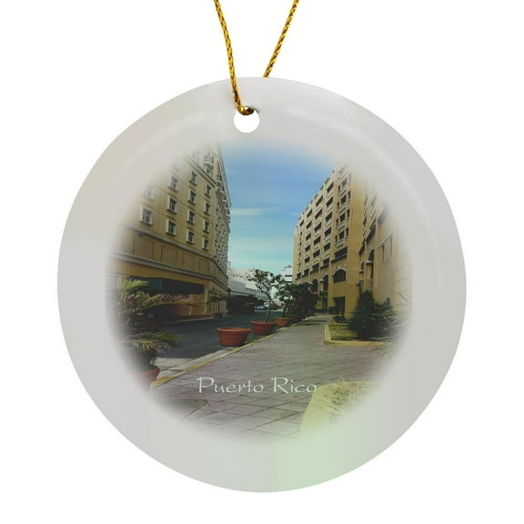 3drose, Image of Street in Downtown San Juan Puerto Rico, Circle Porcelain Ornament