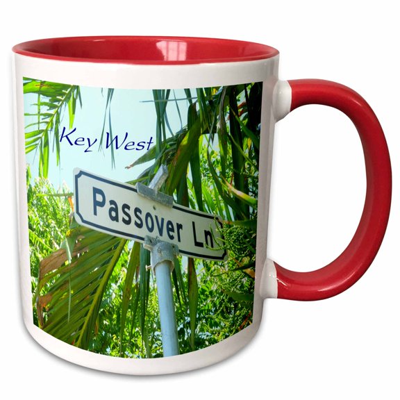 3drose, Image of Street Sign in Key West Says Passover Lane, 11oz Two-tone Red Mug