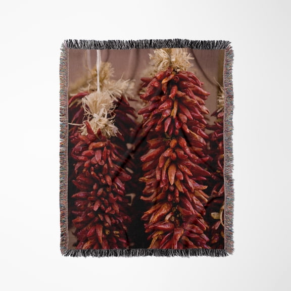 Image Of Strings Of Chili Peppers, New Mexico, Santa Fe, Woven Blanket
