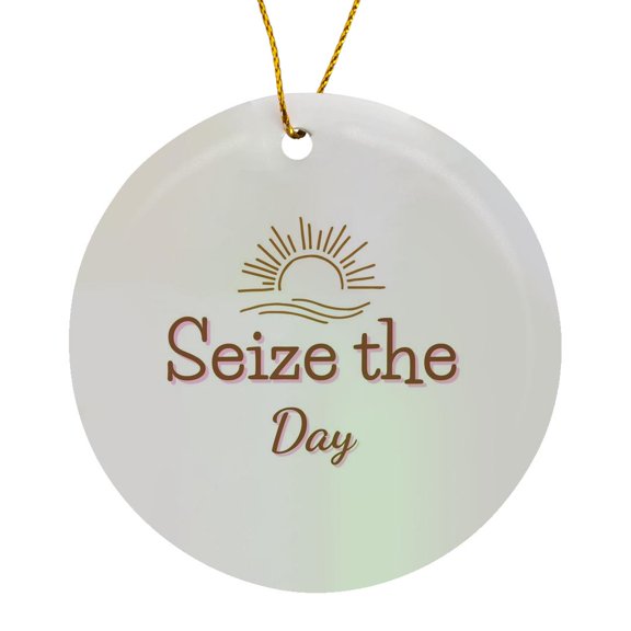 3drose, Image of Sun and Waves with Text of Seize the Day, Circle Porcelain Ornament
