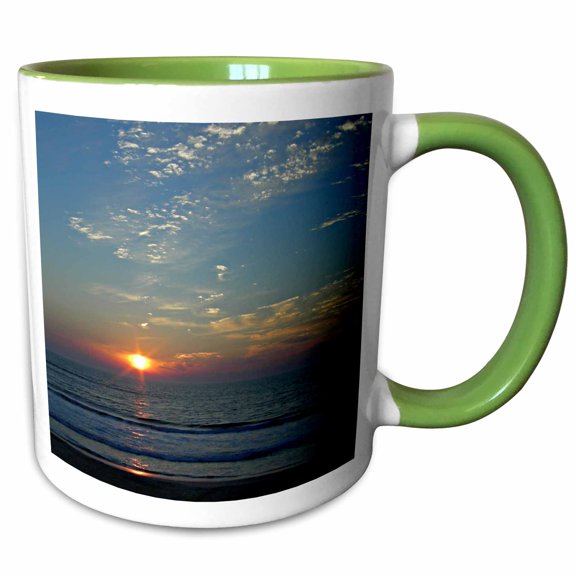 3drose, Image of Sunrise Over Ocean, 11oz Two-tone Green Mug