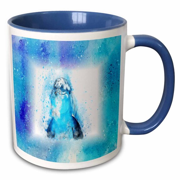 3drose, Image of Sweet Dolphin Face and Flipper Painting, 11oz Two-tone Blue Mug