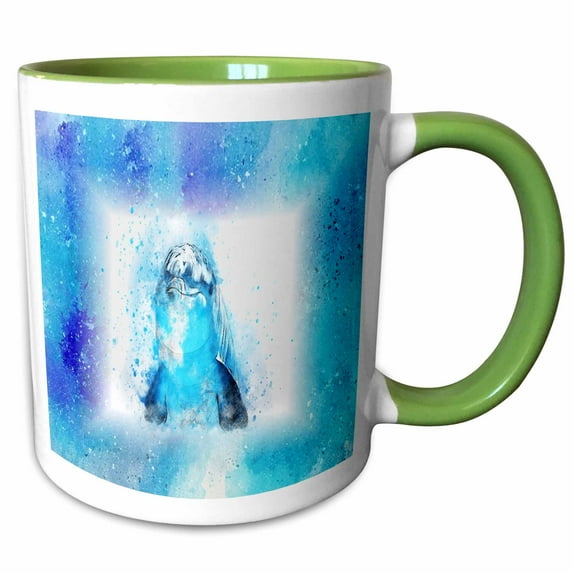 3drose, Image of Sweet Dolphin Face and Flipper Painting, 15oz Two-tone Green Mug