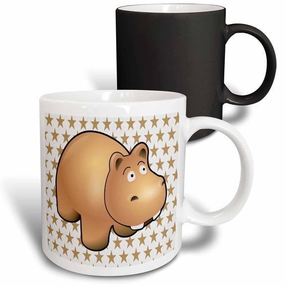 3drose, Image of Tan Cartoon Hippo on Tan Dots, 11oz Magic Transforming Mug