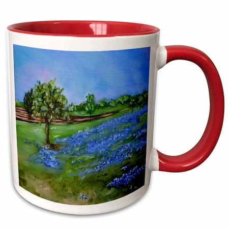 3drose, Image of Texas Bluebonnet Landscape Painting, 11oz Two-tone Red Mug