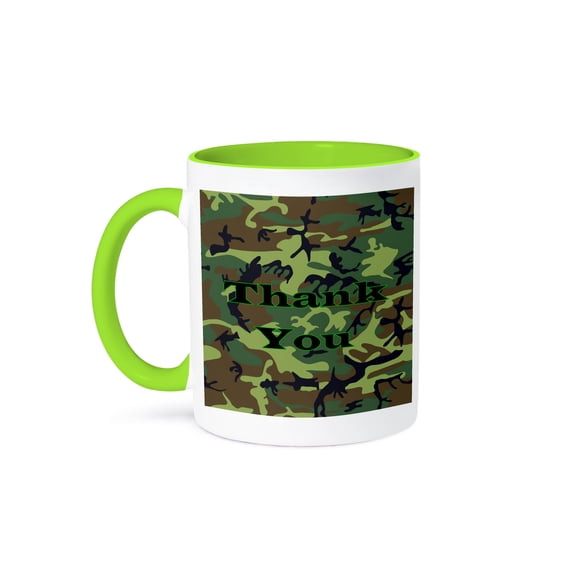 3dRose, Image of Thank You On Army Camouflage, 15oz Two-Tone Green Mug