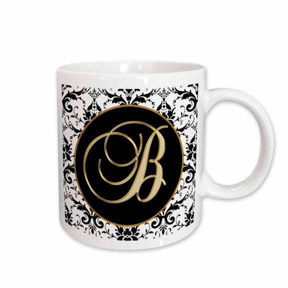 3drose, Image of the Script Letter B in Black White and Gold, 15oz Mug