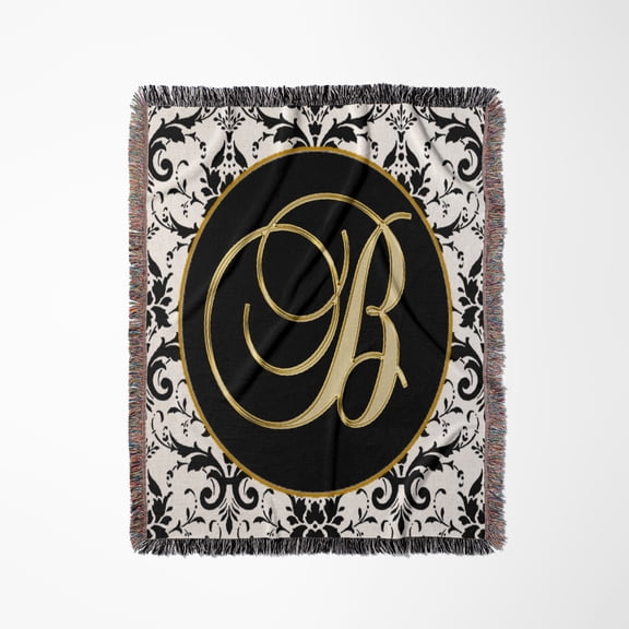 Image Of The Script Letter B In Black White And Gold, Woven Blanket