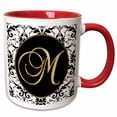 thumbnail image 1 of 3drose, Image of the Script Letter M in Black White and Gold, 11oz Two-tone Red Mug, 1 of 6