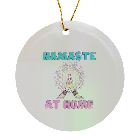 3drose, Image of the Words Namaste at Home with Praying Hands, Circle Porcelain Ornament