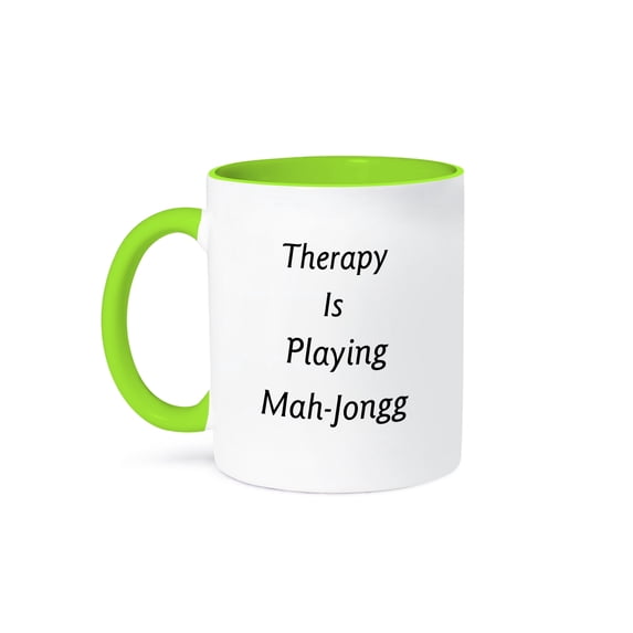 Image Of Therapy Is Playing Mah Jongg In Bold Typography, 15oz Two-Tone Green Mug