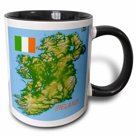 3drose, Image of Topo Map and Flag of Ireland, 15oz Two-tone Black Mug